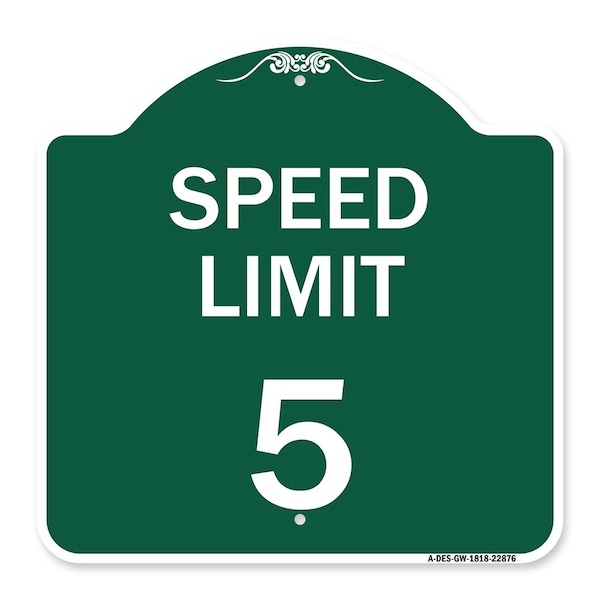 Speed Regulation Sign Speed Limit 5 Mph, Green & White Aluminum Sign, 18" x 18", GW-1818-22876
